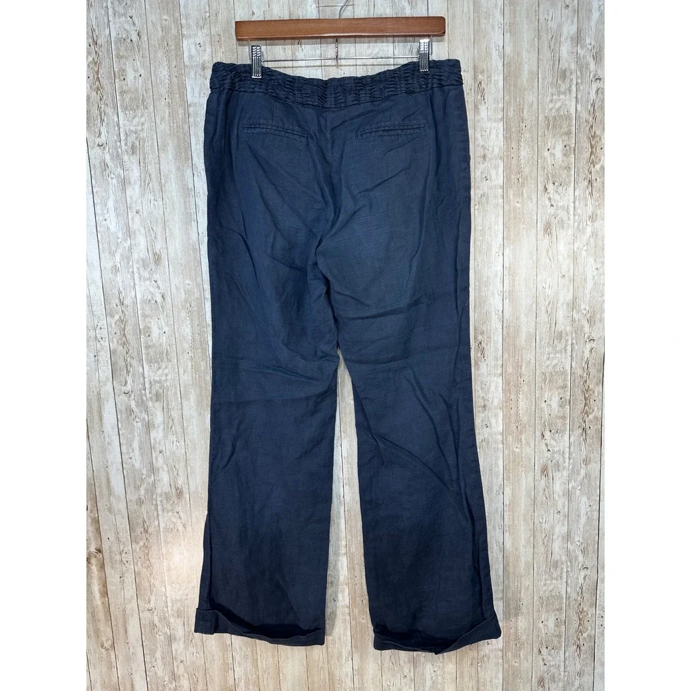 Banana Republic‎ Martin Fit Womens Navy Blue Linen Cuffed Straight Leg Pants